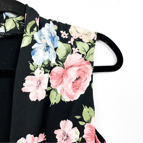 Eclipse Black & Pink Floral Body Suit with Draped Front Neck - Picture 5 of 10